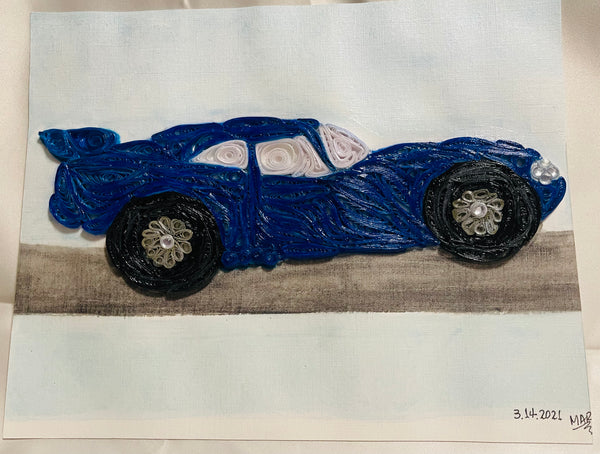 Handcrafted Quilled Paper Art Blue Sport Car