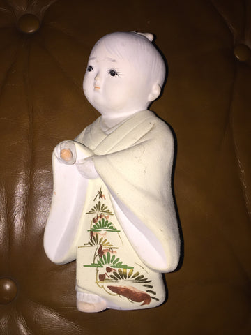 Ceramic Doll in White Kimono, Japanese, Asian Oriental