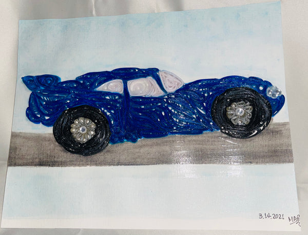 Handcrafted Quilled Paper Art Blue Sport Car