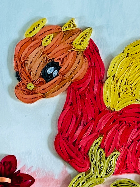 Handcrafted Quilled Paper Art Red Dragon with Golden Wings