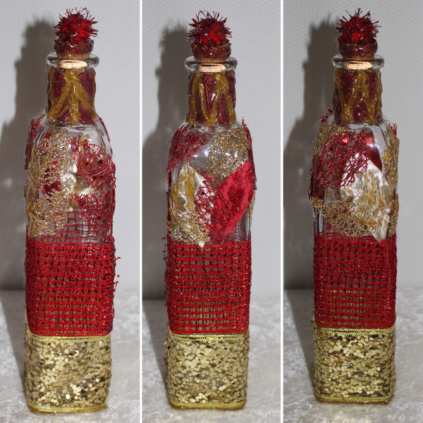 Shabby Chic Wrapped Decorated Embellished Bottles