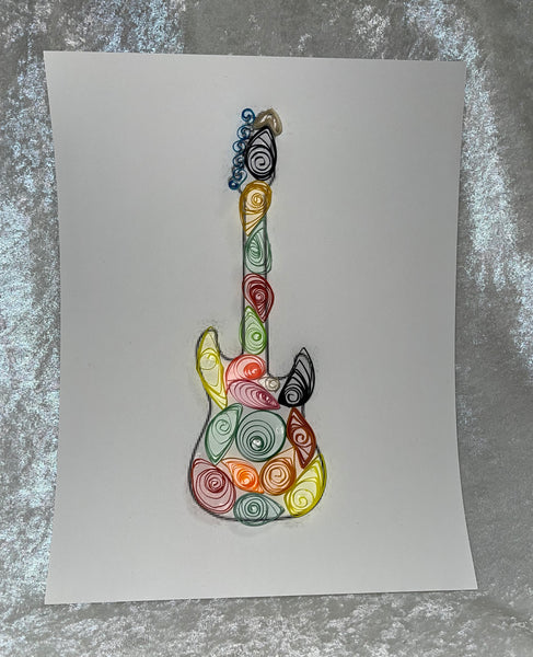 Handcrafted Quilled Paper Art Rainbow Electric Guitar Wall Decor