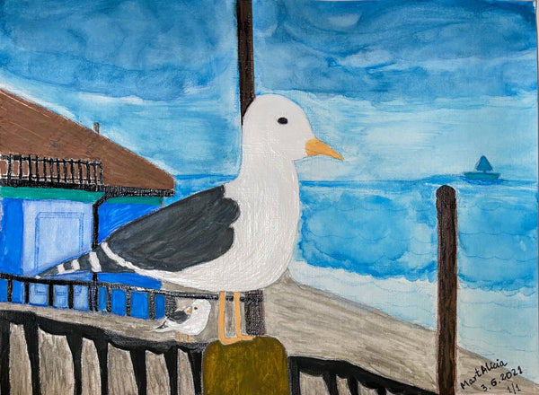 Original Watercolor Painting on Paper Artwork "Gaviota" or “Seagull”