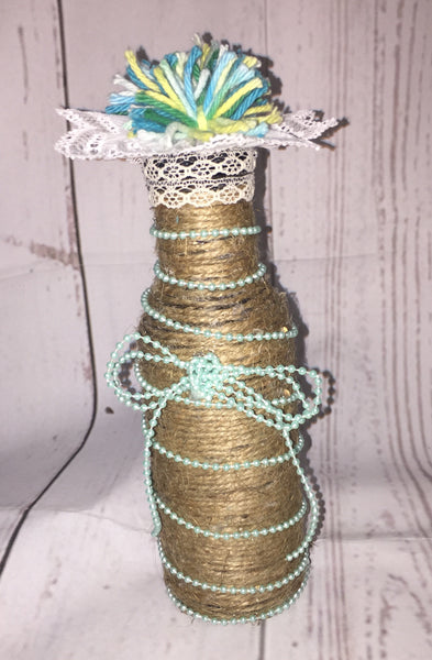 Rustic Jute Twine Wrapped Decorated Bottle