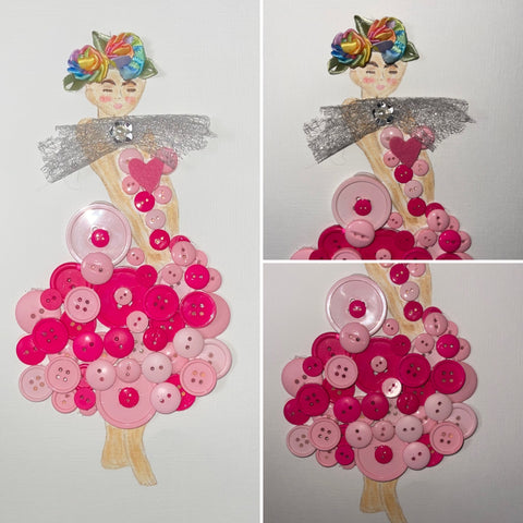 Handcrafted Paper Art Lady in Pink Buttons