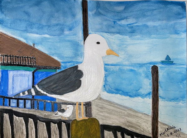 Original Watercolor Painting on Paper Artwork "Gaviota" or “Seagull”