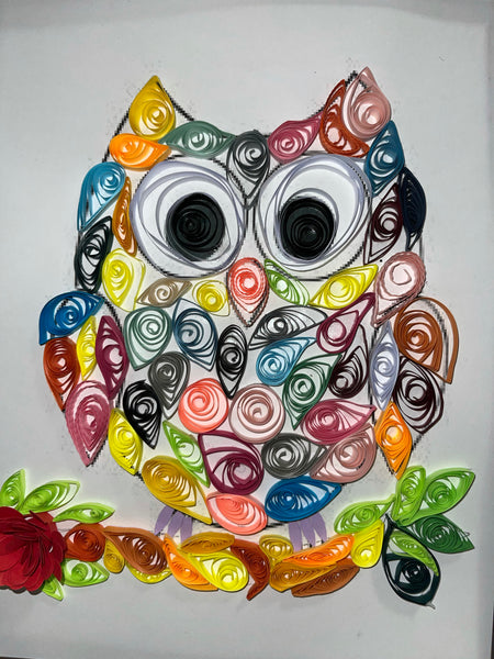 Handcrafted Quilled PaperArt Rainbow Owl Wall