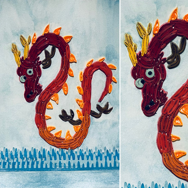 Handcrafted Quilled Paper Art Red Dragon