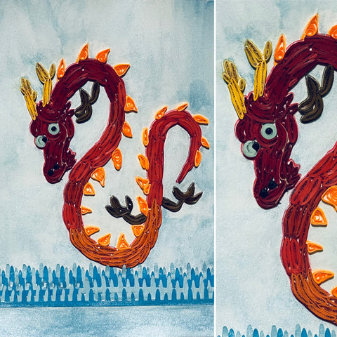 Handcrafted Quilled Paper Art Red Dragon