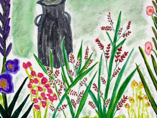 Original Watercolor Painting on Paper Artwork "Mi Jardín" or “My Garden”