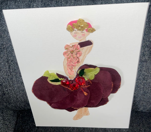 Handcrafted Paper Art Lady in Burgundy