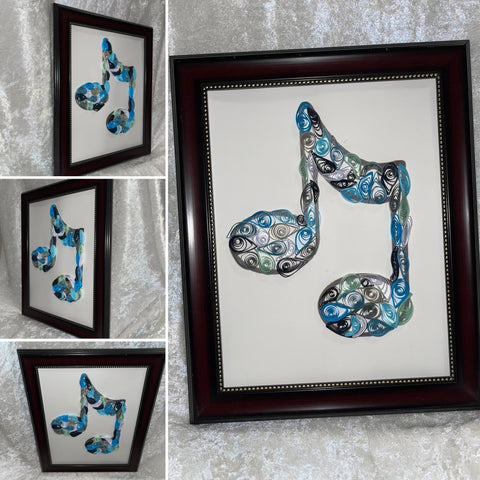 Handcrafted Quilled Paper Art Blues Beam Music Note Wall Decor