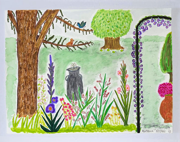 Original Watercolor Painting on Paper Artwork "Mi Jardín" or “My Garden”