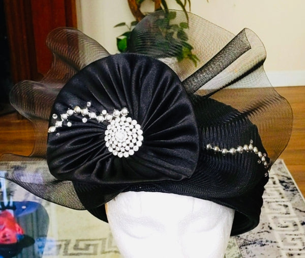 1980’s Embellished with Seedbeads Black Hat Classic Mr. Hi