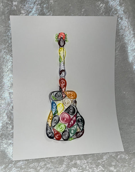 Handcrafted Quilled Paper Art Rainbow Classic Guitar Wall Decor