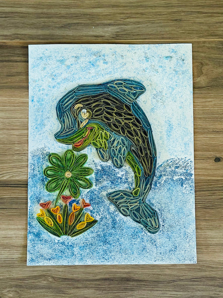 Handcrafted Quilled Paper Art Playful Dolphin