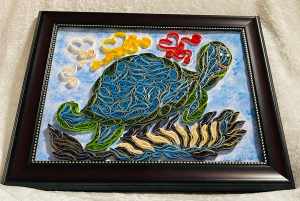 Handcrafted Quilled Paper Art Green Turtle