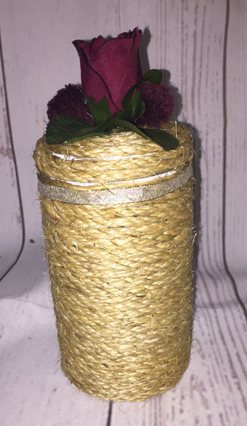 Rustic Jute Twine Wrapped Decorated Tin Can Container