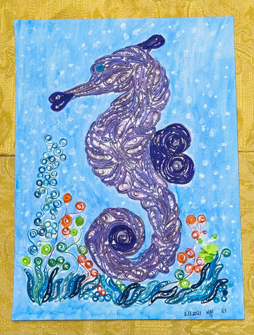 Handcrafted Quilled Paper Art Purple Seahorse