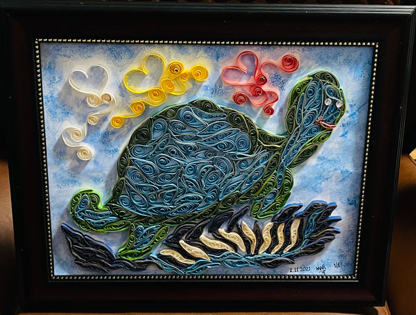 Handcrafted Quilled Paper Art Green Turtle