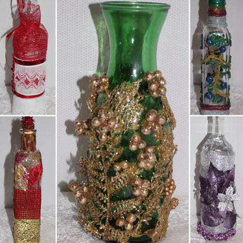 Shabby Chic Wrapped Decorated Embellished Bottles