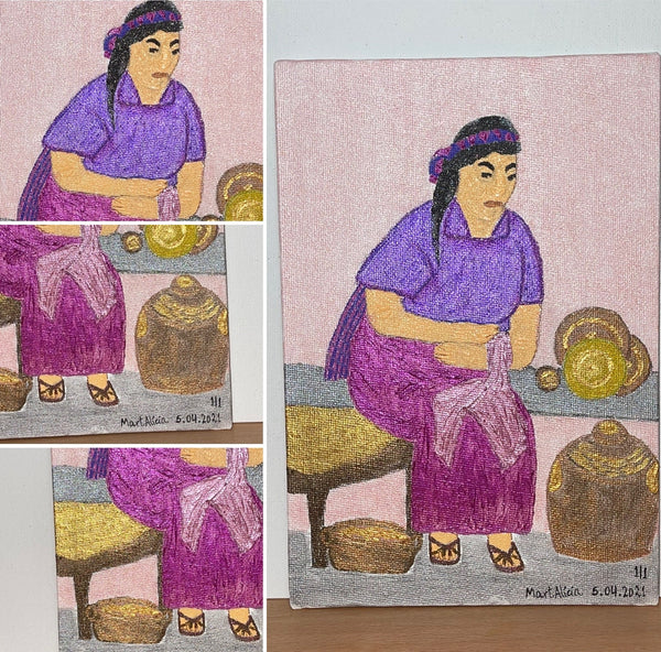 Original Acrylic and Watercolor Painting on Canvas Artwork "Abuela" or “Grandma”