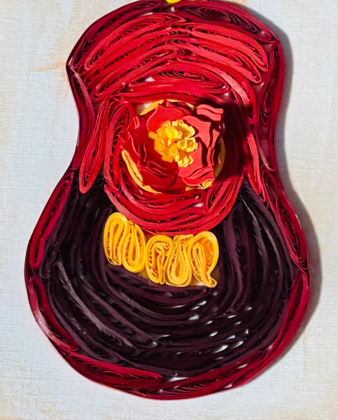 Handcrafted Quilled Paper Art Red Classic Guitar Wall Decor