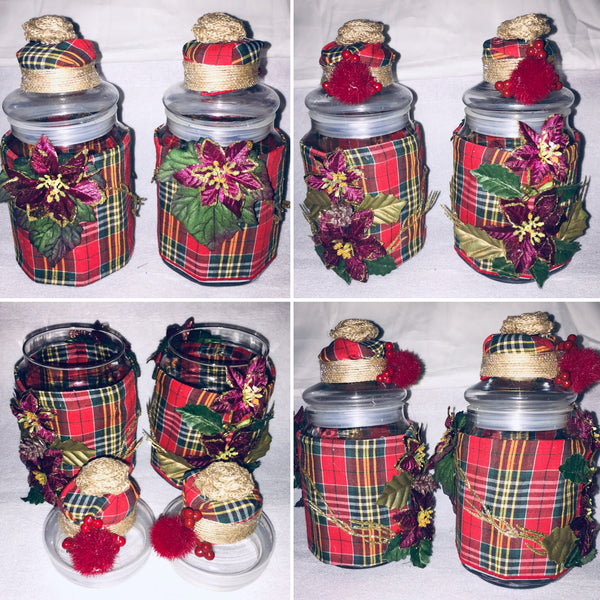 Christmas Shabby Chic Wrapped Decorated Set of Bottles