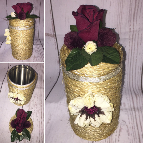 Rustic Jute Twine Wrapped Decorated Tin Can Container