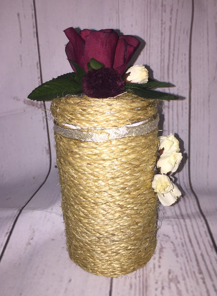 Rustic Jute Twine Wrapped Decorated Tin Can Container