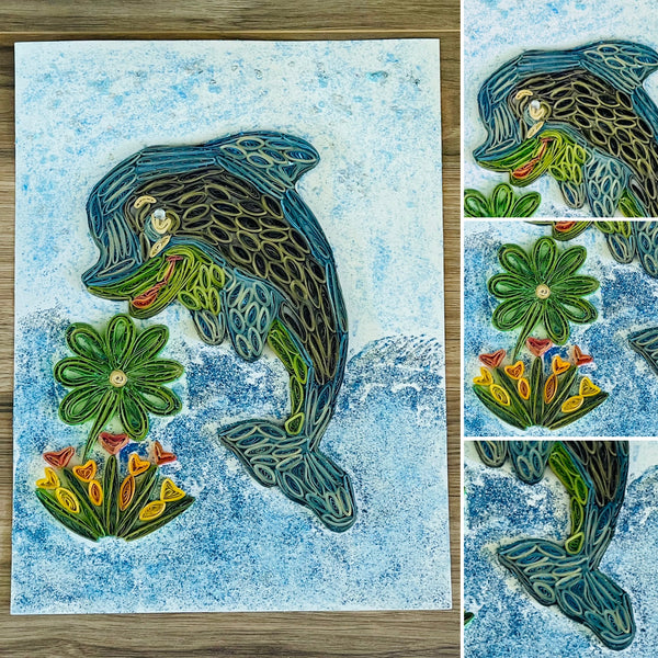 Handcrafted Quilled Paper Art Playful Dolphin