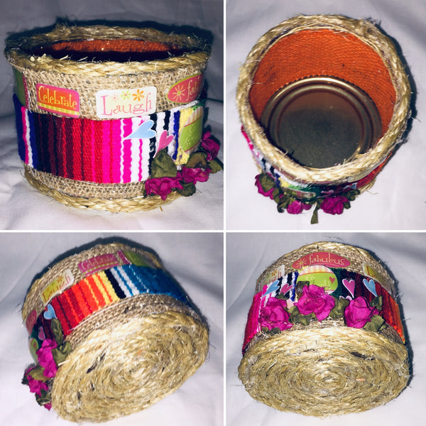 Shabby Chic Wrapped Decorated Tin Can