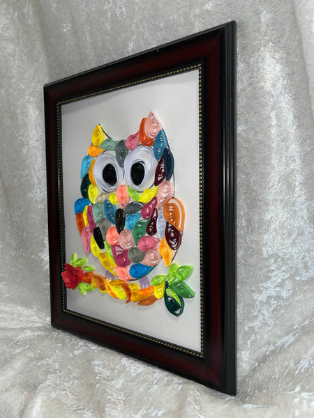 Handcrafted Quilled PaperArt Rainbow Owl Wall