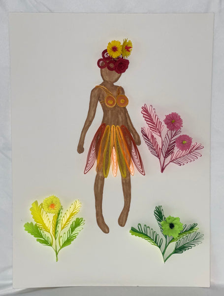 Handcrafted Quilled Paper Art of a Hawaiian Lady