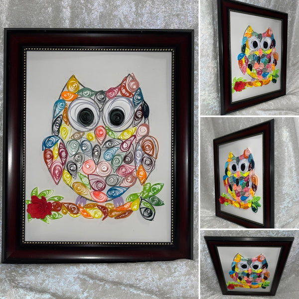 Handcrafted Quilled PaperArt Rainbow Owl Wall