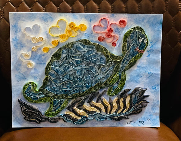 Handcrafted Quilled Paper Art Green Turtle