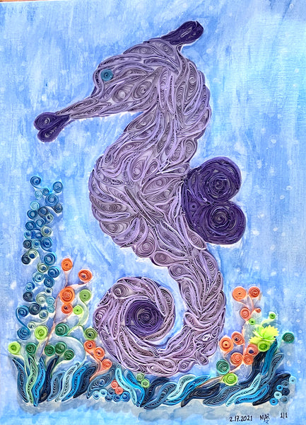 Handcrafted Quilled Paper Art Purple Seahorse