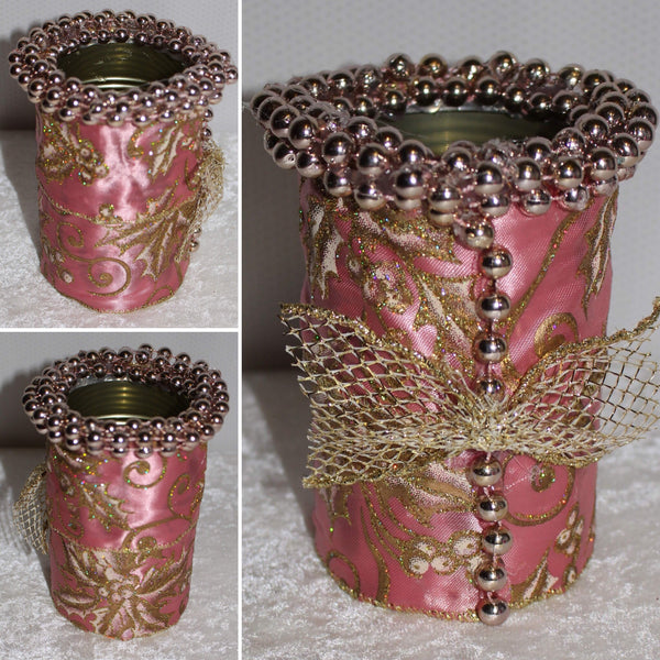 Shabby Chic Wrapped Decorated Tin Cans