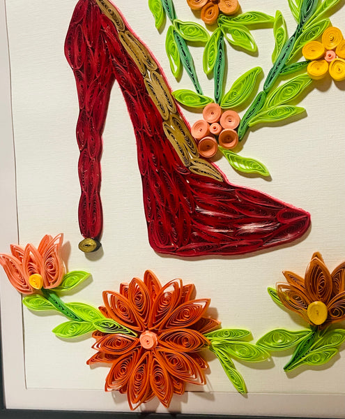 Handcrafted Quilled Paper Art Red Shoe