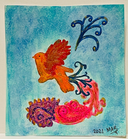 Original Acrylic Painting on Paper Artwork "Pájaro” or “Bird"