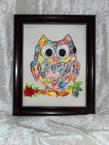 Handcrafted Quilled PaperArt Rainbow Owl Wall