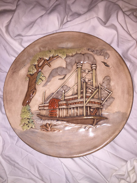 Vintage Handmade Hanging Big Plate Cairo Ship