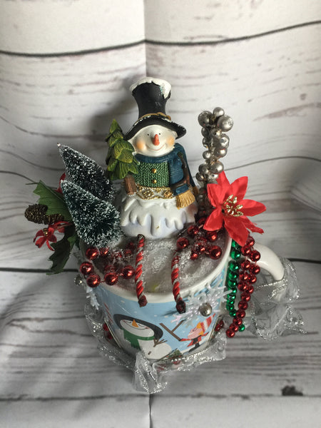 Decorated Christmas Floral Arrangement in a Cup