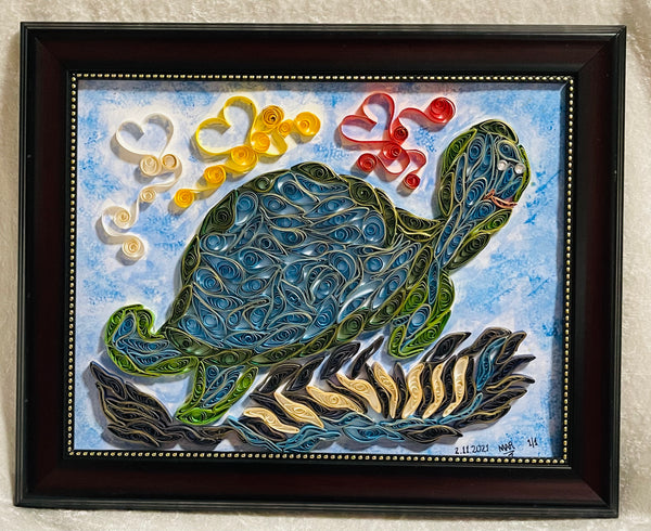 Handcrafted Quilled Paper Art Green Turtle