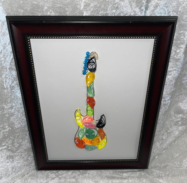 Handcrafted Quilled Paper Art Rainbow Electric Guitar Wall Decor