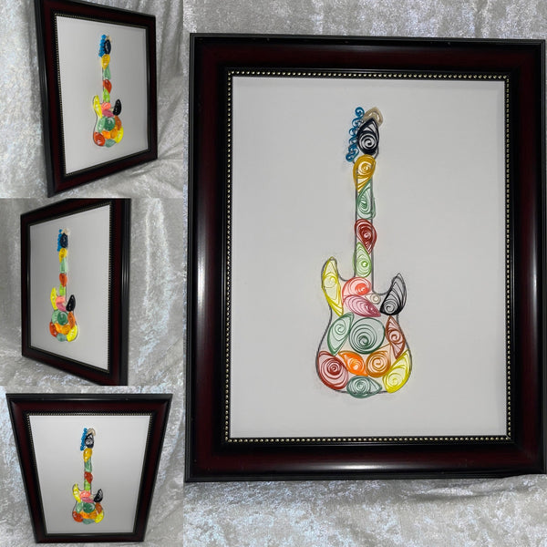 Handcrafted Quilled Paper Art Rainbow Electric Guitar Wall Decor