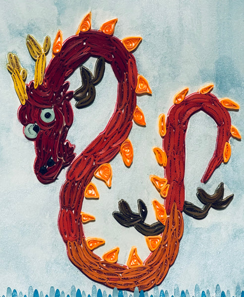 Handcrafted Quilled Paper Art Red Dragon