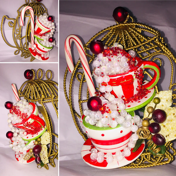 Handcraft Christmas Decor Cups in a Teapot