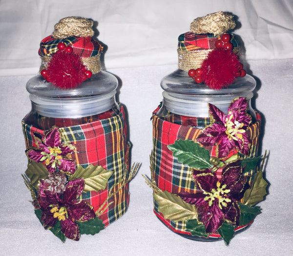 Christmas Shabby Chic Wrapped Decorated Set of Bottles