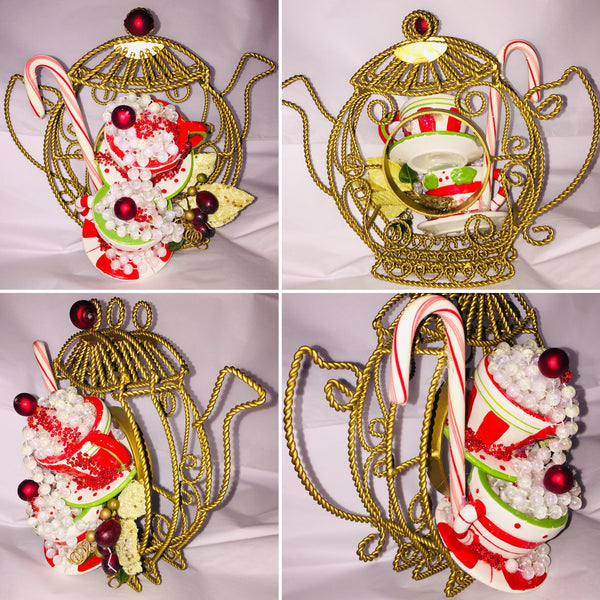 Handcraft Christmas Decor Cups in a Teapot